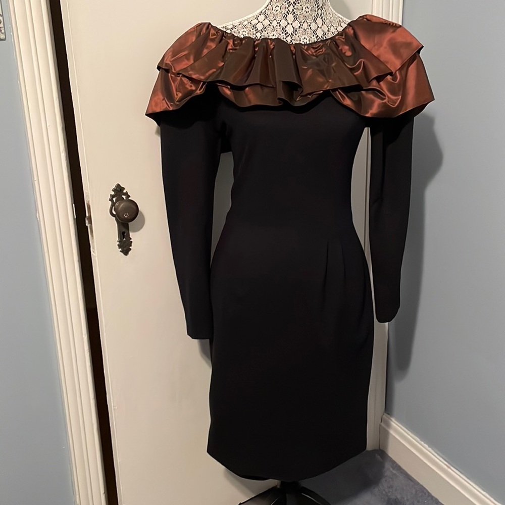 Vintage late 80’s Kira couture black dress with cooper ruffle size 12 bu…